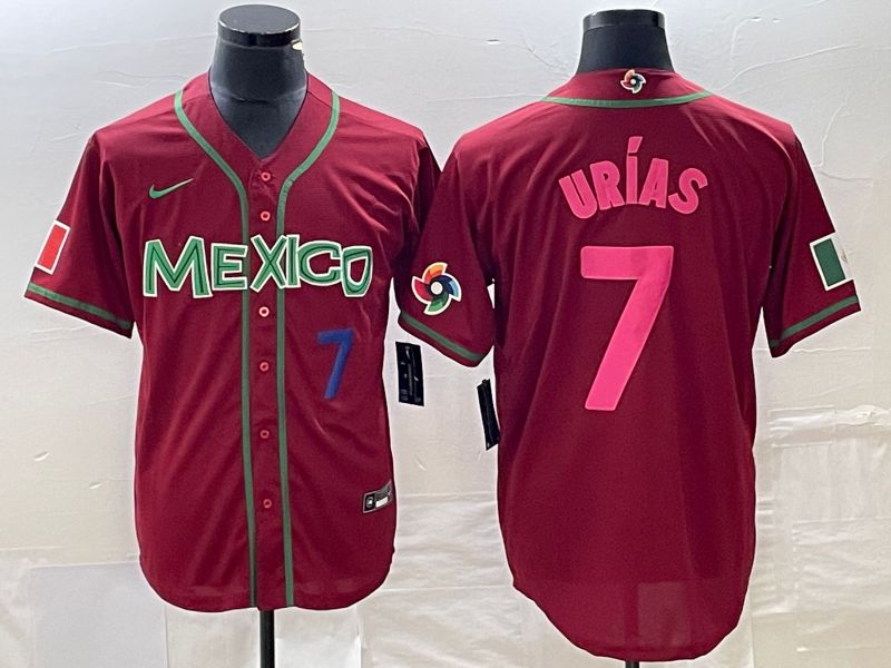Men 2023 World Cub Mexico #7 Urias Red pink Nike MLB Jersey5->more jerseys->MLB Jersey